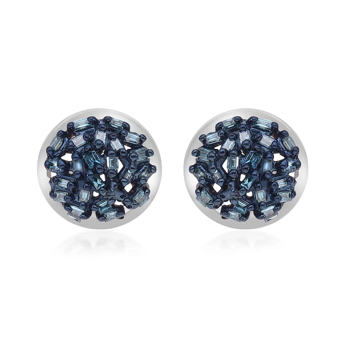 Venice Blue Diamond I1-I2 Stud Earrings In Platinum Over Sterling Silver 0.20 Ctw 2 Venice Blue Diamond I1-I2 Stud Earrings In Platinum Over Sterling Silver 0.20 Ctw