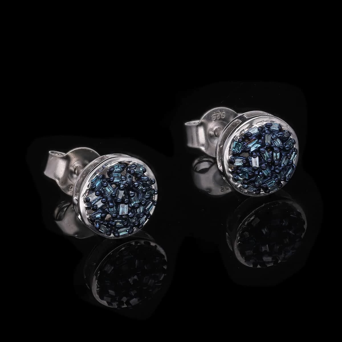 Venice Blue Diamond I1-I2 Stud Earrings In Platinum Over Sterling Silver 0.20 Ctw 3 Venice Blue Diamond I1-I2 Stud Earrings In Platinum Over Sterling Silver 0.20 Ctw - Image 2