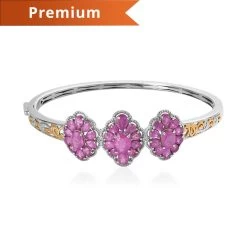 Ilakaka Hot Pink Sapphire (FF) Bangle Bracelet In Vermeil Yellow Gold And Platinum Over Sterling Silver (7.25 In) 12.10 Ctw