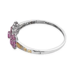Ilakaka Hot Pink Sapphire (FF) Bangle Bracelet In Vermeil Yellow Gold And Platinum Over Sterling Silver (7.25 In) 12.10 Ctw -Jewelry store 7461140 3