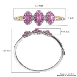 Ilakaka Hot Pink Sapphire (FF) Bangle Bracelet In Vermeil Yellow Gold And Platinum Over Sterling Silver (7.25 In) 12.10 Ctw -Jewelry store 7461140 5