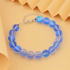 Blue Magic Color Glass Beaded Stretch Bracelet (7.5-8.5In) With Lobster Lock In Rhodium Over Sterling Silver -Jewelry store 7461493 1