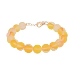 Champagne Color Glass Beaded Stretch Bracelet (7.5-8.5In) With Lobster Lock In 14K YG Over Sterling Silver -Jewelry store 7461503 2