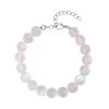 White Mystic Color Glass Beaded Stretch Bracelet (7.5-8.5In) With Lobster Lock In Rhodium Over Sterling Silver -Jewelry store 7461509