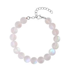 White Mystic Color Glass Beaded Stretch Bracelet (7.5-8.5In) With Lobster Lock In Rhodium Over Sterling Silver
