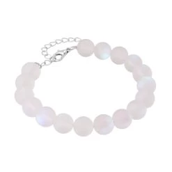 White Mystic Color Glass Beaded Stretch Bracelet (7.5-8.5In) With Lobster Lock In Rhodium Over Sterling Silver -Jewelry store 7461509 2