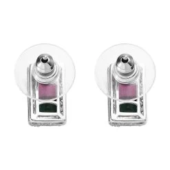Watermelon Quartz (Triplet) And White Zircon Halo Stud Earrings In Platinum Over Sterling Silver 4.40 Ctw -Jewelry store 7461519 3