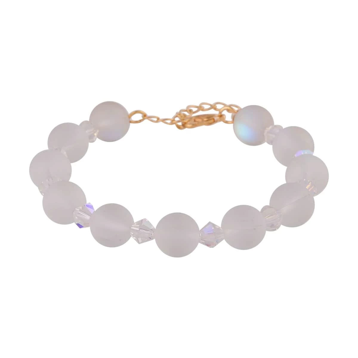 White Aurora Borealis Glass And White Glass Beaded Bracelet In 14K YG Over Sterling Silver (7.5-8.5In) 5 White Aurora Borealis Glass And White Glass Beaded Bracelet In 14K YG Over Sterling Silver (7.5-8.5In) - Image 3