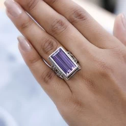 Artisan Crafted Lab Grown Color Change Sapphire Solitaire Ring In Sterling Silver 17.40 Ctw -Jewelry store 7461612 2