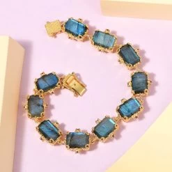 AAA Malagasy Labradorite And Orissa Rhodolite Garnet Bracelet In Vermeil Yellow Gold Over Sterling Silver (7.25 In) 42.00 Ctw -Jewelry store 7461747 1