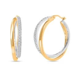 Diamond Earrings, Diamond Hoop Earrings, Twisted Hoop Earrings, Dual Tone Earrings, Vermeil YG Over Sterling Silver Earrings 0.50 Ctw