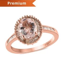 Pink Morganite And Diamond Halo Ring In Vermeil Rose Gold Over Sterling Silver 1.25 Ctw