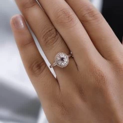 Pink Morganite And Diamond Halo Ring In Vermeil Rose Gold Over Sterling Silver 1.25 Ctw -Jewelry store 7485758 2