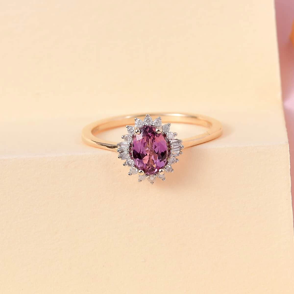 Luxoro 10K Yellow Gold AA Narsipatnam Purple Spinel And Diamond Halo Ring 0.90 Ctw 4 Luxoro 10K Yellow Gold AA Narsipatnam Purple Spinel And Diamond Halo Ring 0.90 Ctw - Image 2