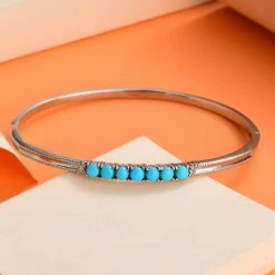 Sleeping Beauty Turquoise Bangle Bracelet In Stainless Steel (7.25 In) 2.00 Ctw | Tarnish-Free, Waterproof, Sweat Proof Jewelry -Jewelry store 7487294 1