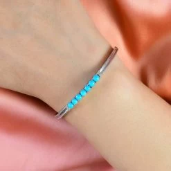 Sleeping Beauty Turquoise Bangle Bracelet In Stainless Steel (7.25 In) 2.00 Ctw | Tarnish-Free, Waterproof, Sweat Proof Jewelry -Jewelry store 7487294 2
