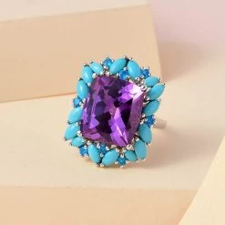 Lab Grown Color Change Sapphire And Multi Gemstone Ring In Platinum Over Sterling Silver 15.25 Ctw -Jewelry store 7487506 1