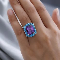 Lab Grown Color Change Sapphire And Multi Gemstone Ring In Platinum Over Sterling Silver 15.25 Ctw -Jewelry store 7487506 2