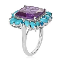 Lab Grown Color Change Sapphire And Multi Gemstone Ring In Platinum Over Sterling Silver 15.25 Ctw -Jewelry store 7487506 3