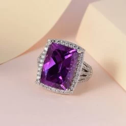 Lab Grown Color Change Sapphire And White Zircon Ring In Platinum Over Sterling Silver 17.25 Ctw -Jewelry store 7487524 1