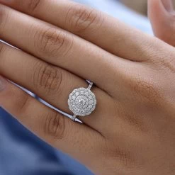 Moissanite Floral Ring | Moissanite Ring | Cocktail Ring |Platinum Over Sterling Silver Ring 1.20 Ctw -Jewelry store 7488627 2