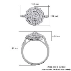 Moissanite Floral Ring | Moissanite Ring | Cocktail Ring |Platinum Over Sterling Silver Ring 1.20 Ctw -Jewelry store 7488627 5