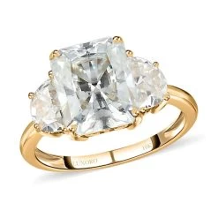 Luxoro Radiant Cut Moissanite Ring, Moissanite 3 Stone Ring, 10K Yellow Gold Ring, Gold Three Stone Ring, Gold Jewelry For Her, Engagement Ring In Gold 4.10 Ctw