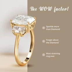 Luxoro Radiant Cut Moissanite Ring, Moissanite 3 Stone Ring, 10K Yellow Gold Ring, Gold Three Stone Ring, Gold Jewelry For Her, Engagement Ring In Gold 4.10 Ctw -Jewelry store 7488746 3