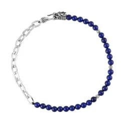 Lapis Lazuli Beaded And Link Chain Double Layered Men's Dragon Bracelet In Silvertone And Stainless Steel (8.00 In) 117.50 Ctw -Jewelry store 7488879 3