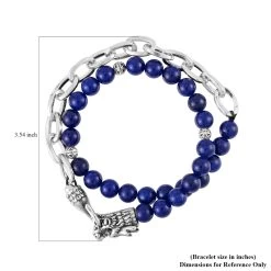 Lapis Lazuli Beaded And Link Chain Double Layered Men's Dragon Bracelet In Silvertone And Stainless Steel (8.00 In) 117.50 Ctw -Jewelry store 7488879 5