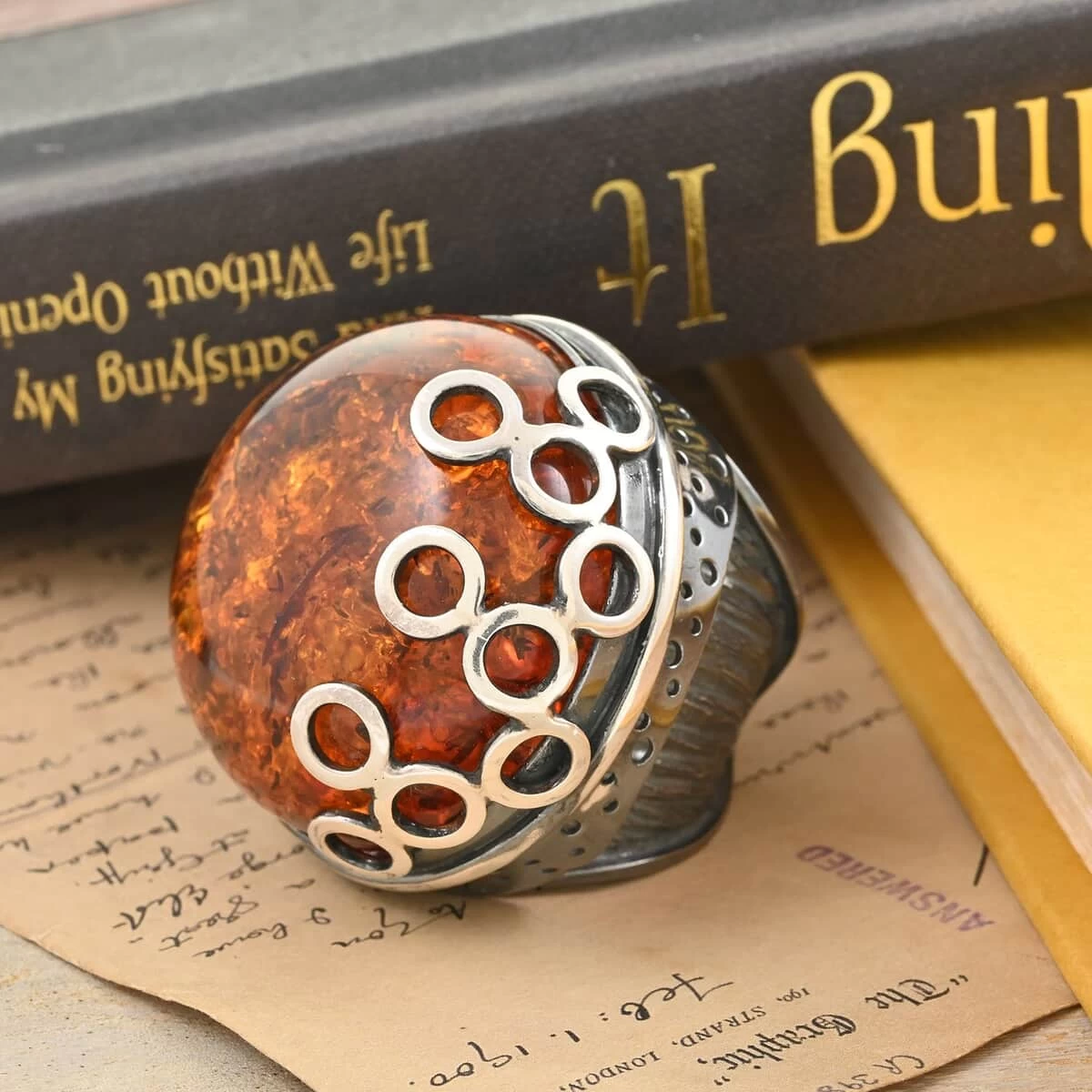 Baltic Amber Round Cab Ring In Sterling Silver 24 Grams 4 Baltic Amber Round Cab Ring In Sterling Silver 24 Grams - Image 2