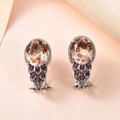Morganique Quartz (Triplet) And Orissa Rhodolite Garnet Omega Clip Earrings In Platinum Over Sterling Silver 7.90 Ctw -Jewelry store 7489512 1