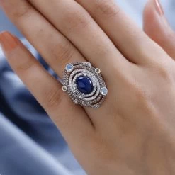 GP Celsteial Dreams Collection Blue Star Sapphire (DF), Multi Gemstone Ring In Platinum Over Sterling Silver 7.35 Ctw -Jewelry store 7489609 2