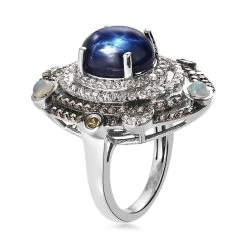 GP Celsteial Dreams Collection Blue Star Sapphire (DF), Multi Gemstone Ring In Platinum Over Sterling Silver 7.35 Ctw -Jewelry store 7489609 3