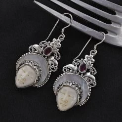 Bali Legacy Carved Bone And Multi Gemstone Earrings In Sterling Silver 4.60 Ctw -Jewelry store 7489805 1