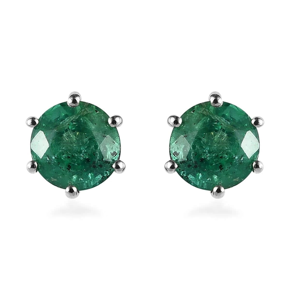 AAA Kagem Zambian Emerald Solitaire Stud Earrings In Platinum Over Sterling Silver 1.00 Ctw 3 AAA Kagem Zambian Emerald Solitaire Stud Earrings In Platinum Over Sterling Silver 1.00 Ctw