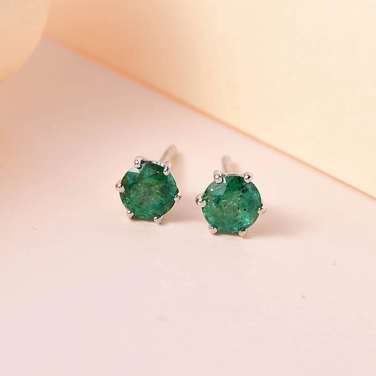 AAA Kagem Zambian Emerald Solitaire Stud Earrings In Platinum Over Sterling Silver 1.00 Ctw 4 AAA Kagem Zambian Emerald Solitaire Stud Earrings In Platinum Over Sterling Silver 1.00 Ctw - Image 2