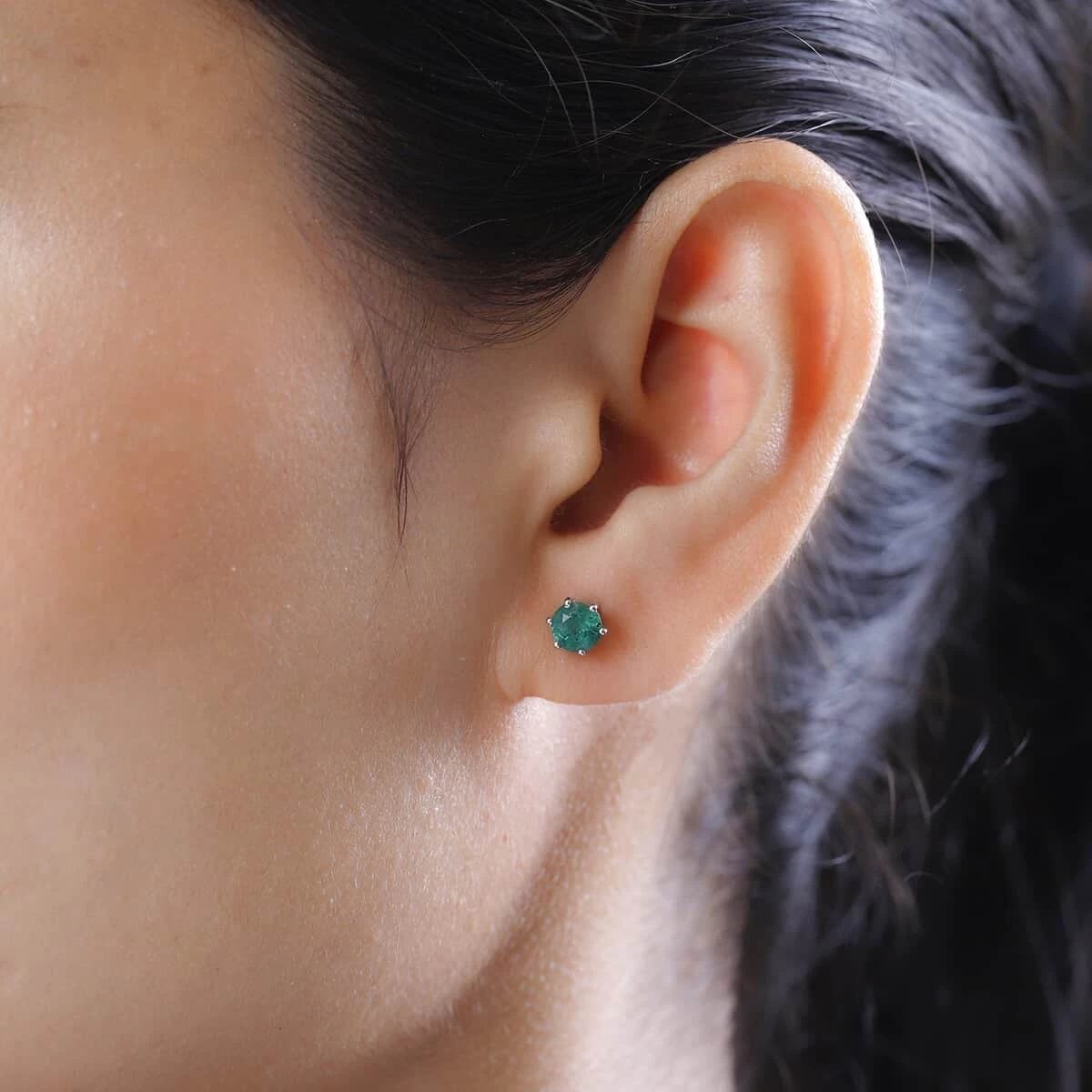 AAA Kagem Zambian Emerald Solitaire Stud Earrings In Platinum Over Sterling Silver 1.00 Ctw 5 AAA Kagem Zambian Emerald Solitaire Stud Earrings In Platinum Over Sterling Silver 1.00 Ctw - Image 3