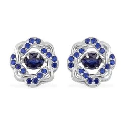 Sparkling Dancing Simulated Blue Diamond Earrings In Rhodium Over Sterling Silver 1.35 Ctw