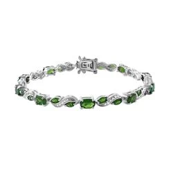 Natural Chrome Diopside And White Zircon Bracelet In Platinum Over Sterling Silver (7.25 In) 6.80 Ctw