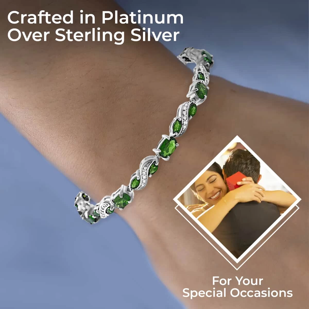 Natural Chrome Diopside And White Zircon Bracelet In Platinum Over Sterling Silver (7.25 In) 6.80 Ctw 5 Natural Chrome Diopside And White Zircon Bracelet In Platinum Over Sterling Silver (7.25 In) 6.80 Ctw - Image 3
