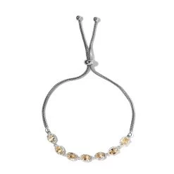 Brazilian Citrine Bracelet In Sterling Silver With Stainless Steel Chain Bolo 3.00 Ctw