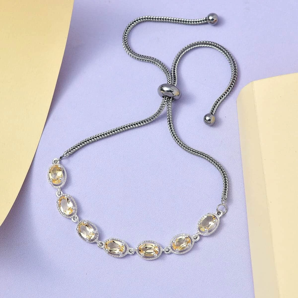 Brazilian Citrine Bracelet In Sterling Silver With Stainless Steel Chain Bolo 3.00 Ctw 4 Brazilian Citrine Bracelet In Sterling Silver With Stainless Steel Chain Bolo 3.00 Ctw - Image 2