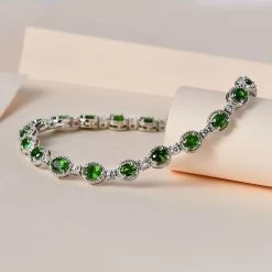Chrome Diopside, White Zircon Bracelet In Platinum Over Sterling Silver (6.50 In) 7.85 Ctw -Jewelry store 7491223 1