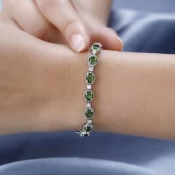Chrome Diopside, White Zircon Bracelet In Platinum Over Sterling Silver (6.50 In) 7.85 Ctw -Jewelry store 7491223 2