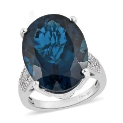 AAA London Blue Topaz And Moissanite Ring In Platinum Over Sterling Silver 22.10 Ctw