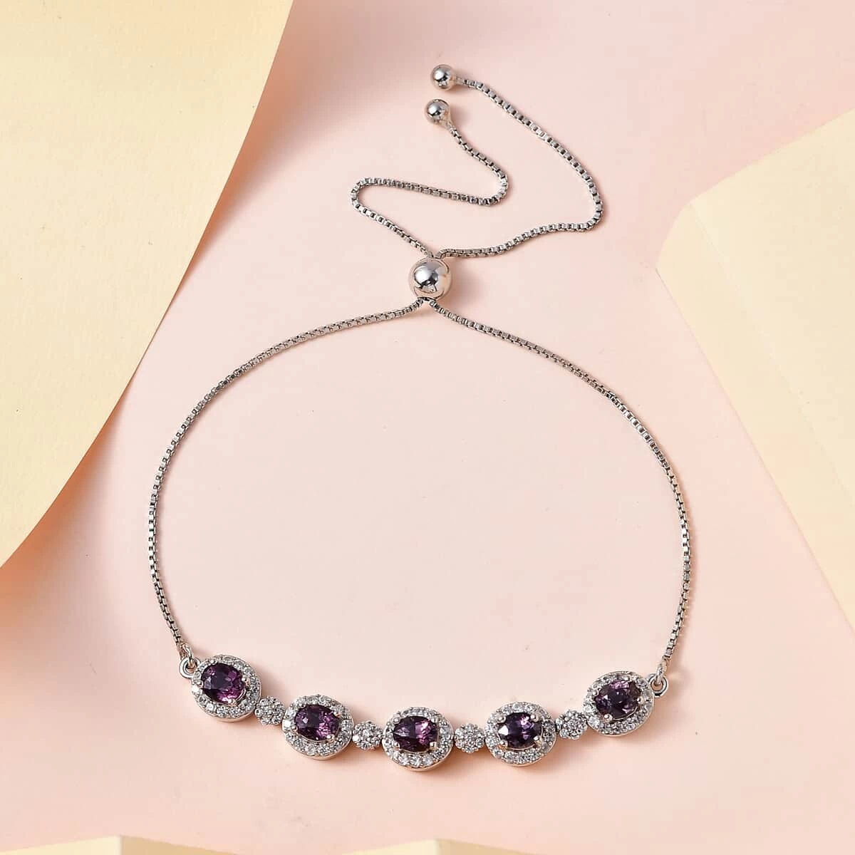Tanzanian Lavender Spinel And White Zircon Bolo Bracelet In Platinum Over Sterling Silver (10.50 In) 3.15 Ctw 4 Tanzanian Lavender Spinel And White Zircon Bolo Bracelet In Platinum Over Sterling Silver (10.50 In) 3.15 Ctw - Image 2