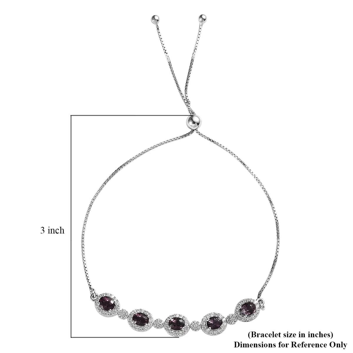 Tanzanian Lavender Spinel And White Zircon Bolo Bracelet In Platinum Over Sterling Silver (10.50 In) 3.15 Ctw 7 Tanzanian Lavender Spinel And White Zircon Bolo Bracelet In Platinum Over Sterling Silver (10.50 In) 3.15 Ctw - Image 5