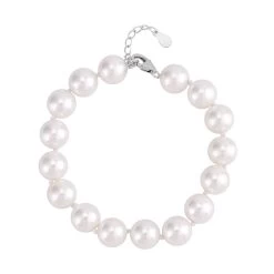 White Shell Pearl 9-11mm Bracelet In Rhodium Over Sterling Silver (7.5-8.5In)