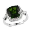 Chrome Diopside And White Zircon Halo Ring In Platinum Over Sterling Silver 5.00 Ctw -Jewelry store 7505155
